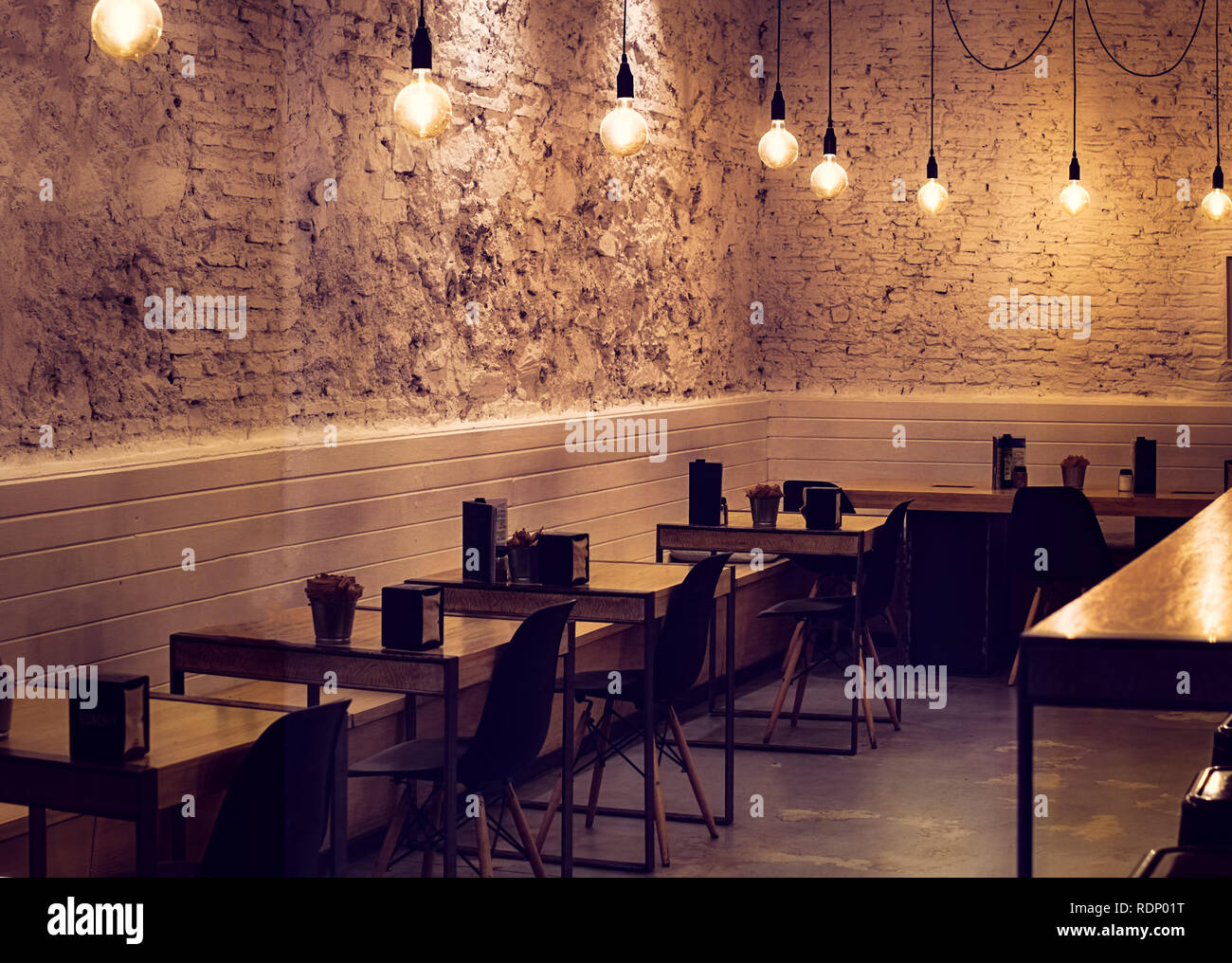 tables and empty chairs at the bar Stock Photo Alamy