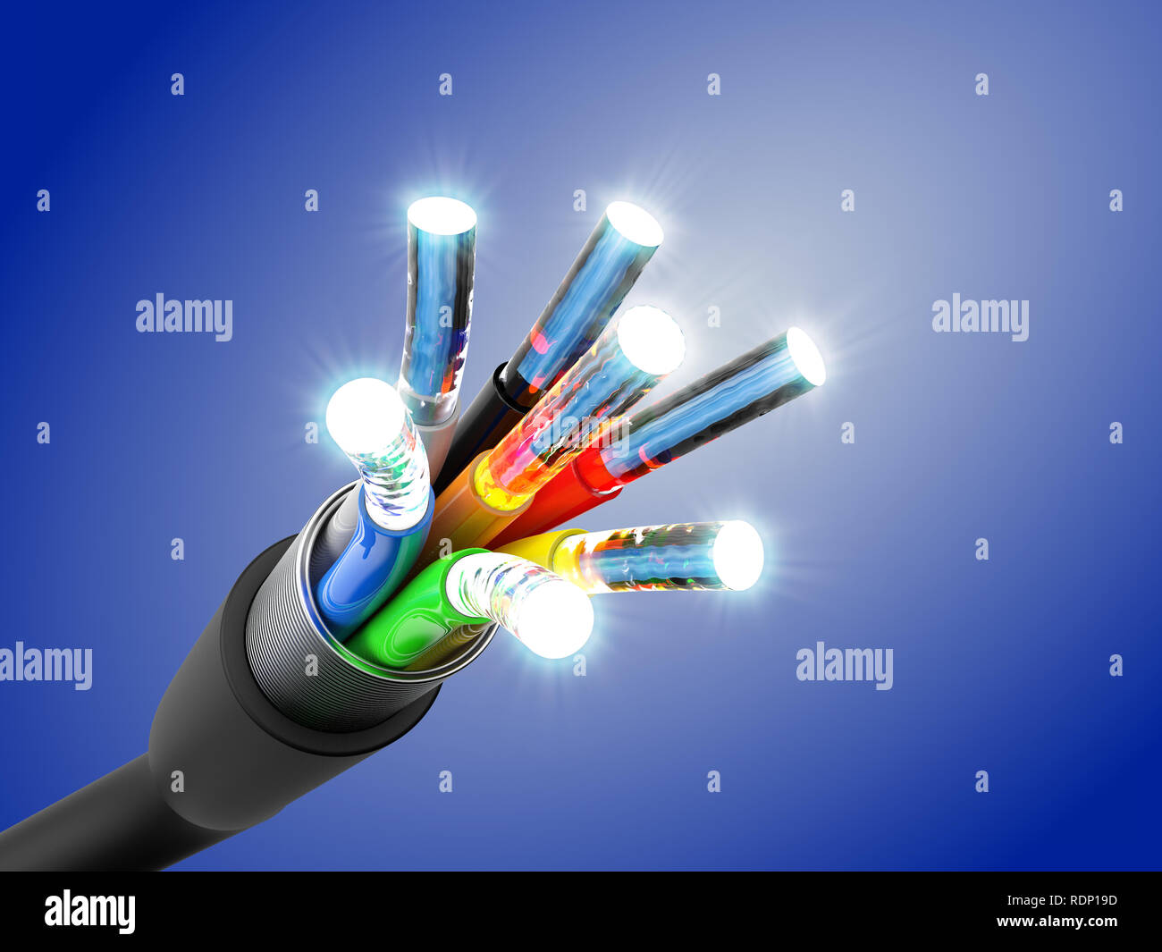 Optic fiber cable connection, 3D rendering Stock Photo