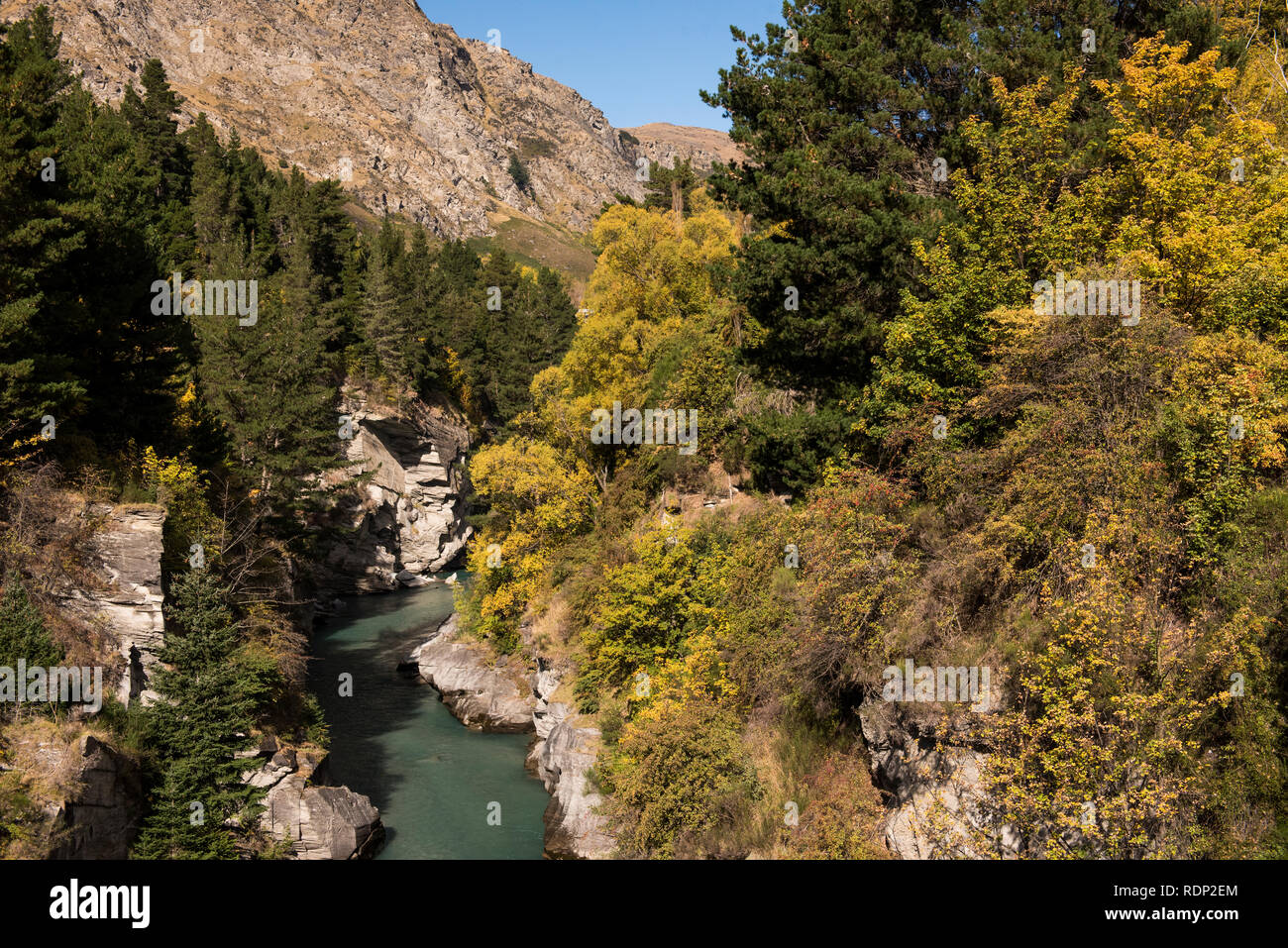 Image of the Shotover River and the Shotover River Canyon outside of Queenstown on the South Island of New Zealand. Stock Photo