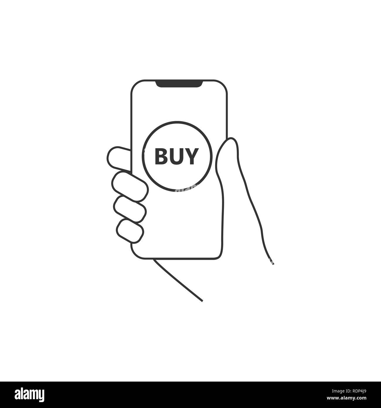 Hand, smartphone, online shopping icon Flat design Vector Stock Vector