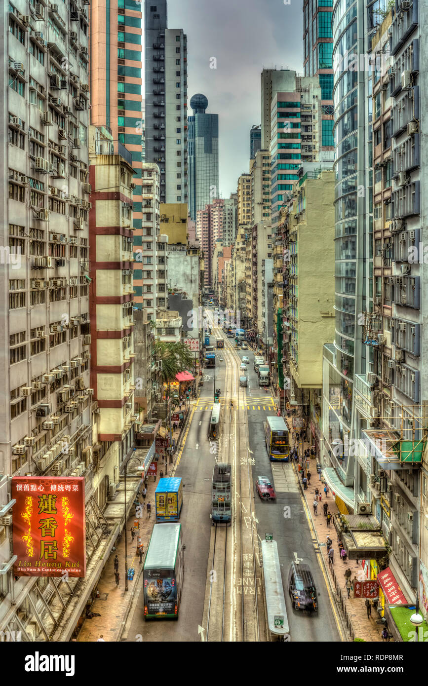 A concrete jungle of tall buildingsd on the island of Hong Kong, China