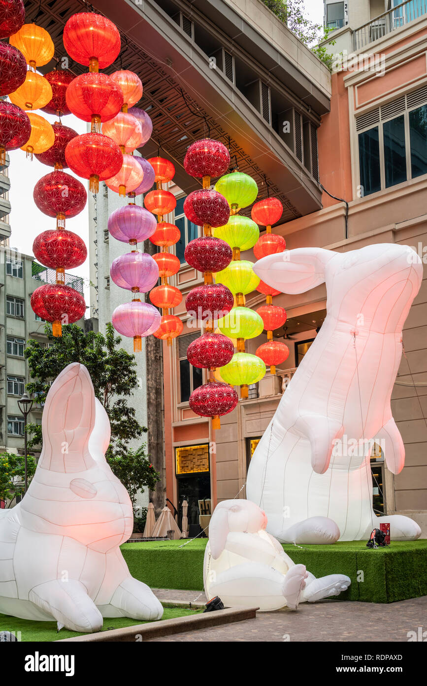 Hong Rabbit Chinese lanterns and inflatable rabbits adorn the streets of Central ...