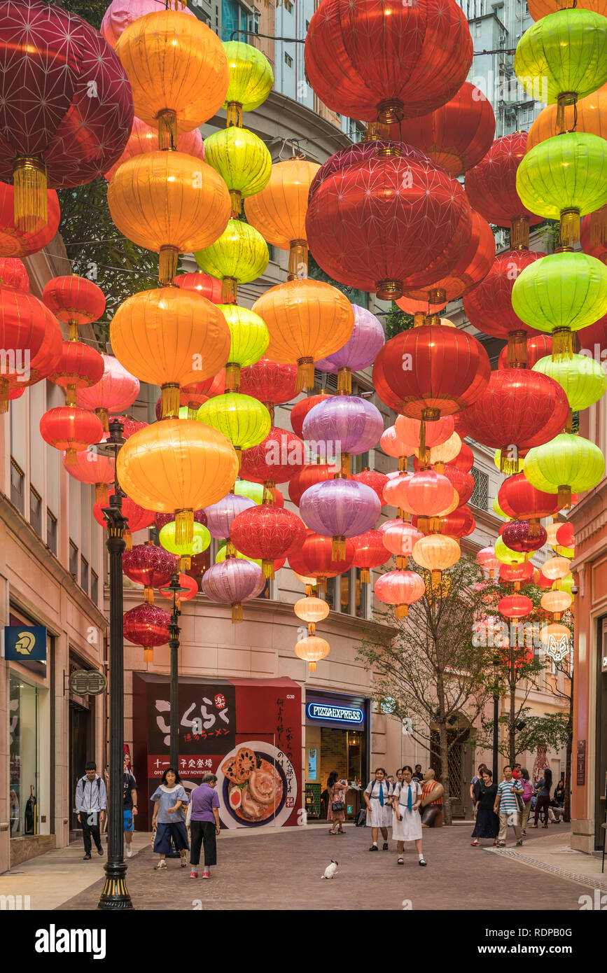 Chinese lanterns adorn the streets of Central Hong Kong during the Mid ...