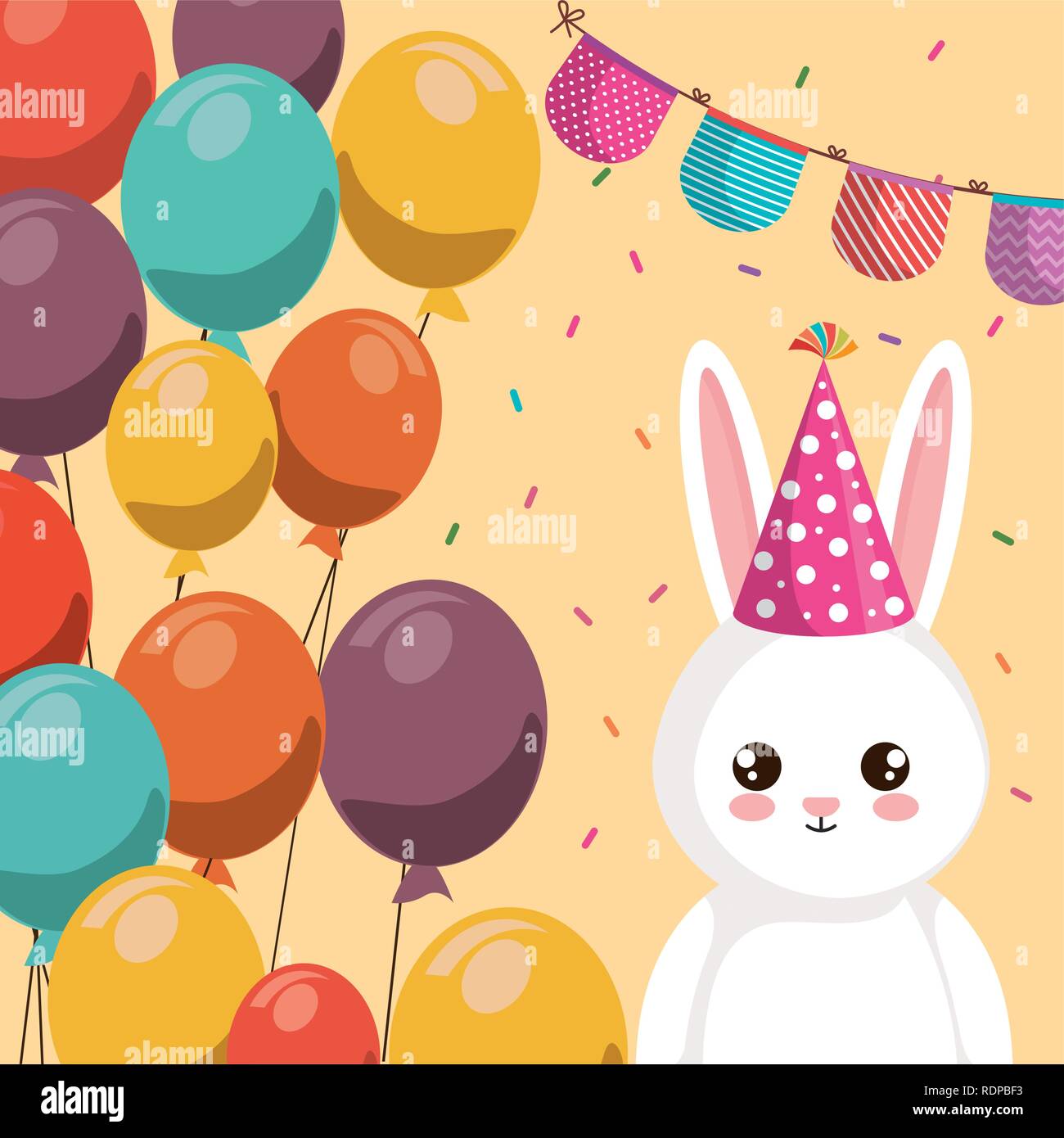 cute and little rabbit with balloons helium vector illustration design ...