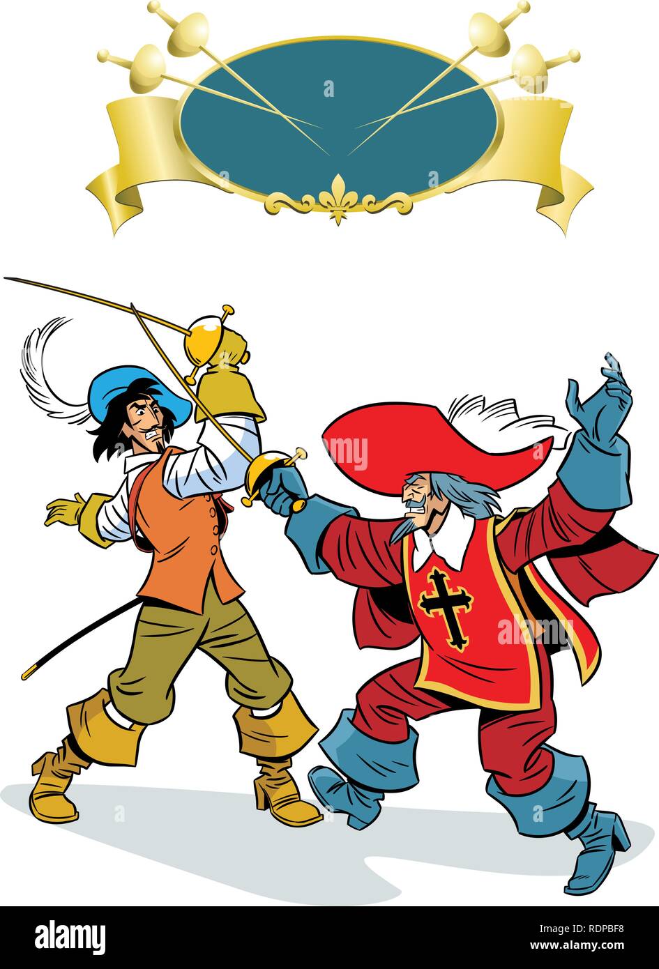 In the illustration duel of two musketeers, they fight on epees Stock Vector