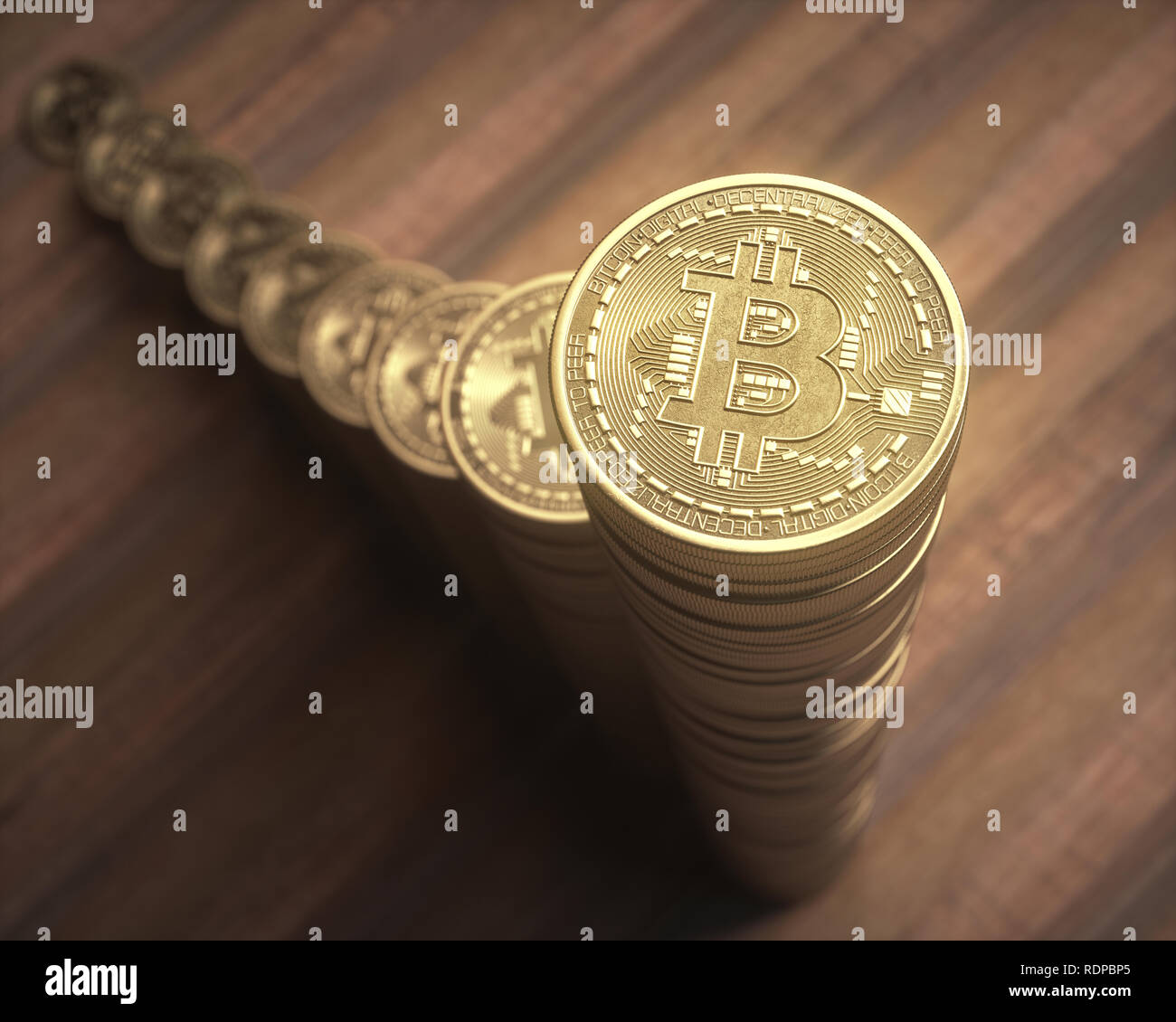 Bitcoins in piles, illustration. Stock Photo
