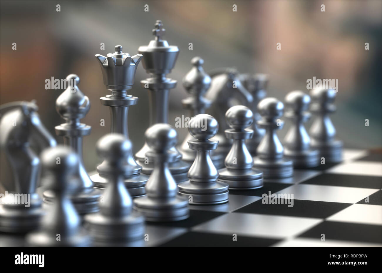 Chess pieces on a board, illustration. Stock Photo