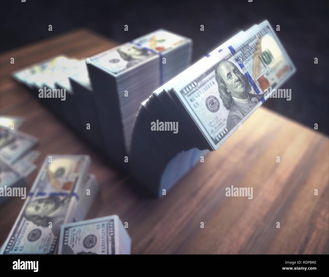 100 US dollar bills in a stack, illustration. Stock Photo