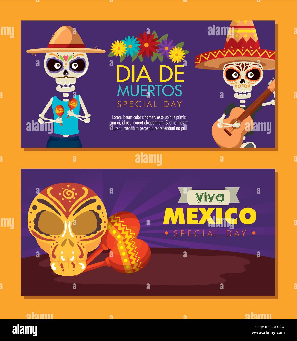 set poster with skeletons and skull to day of the dead vector ...