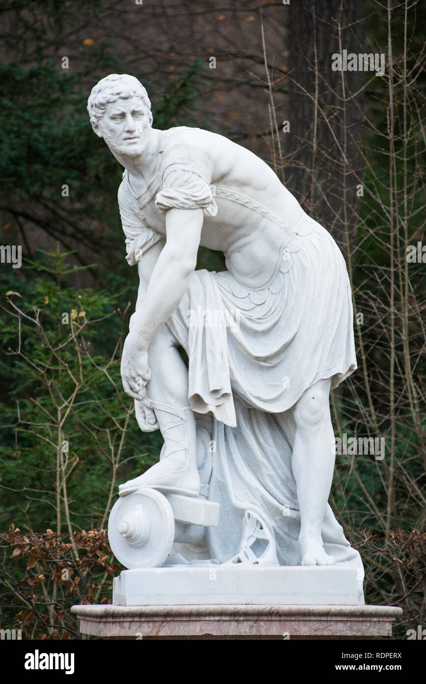 Marble statues on the grounds of Schloss Schönbrunn palace in winter. Vienna, Austria. Stock Photo