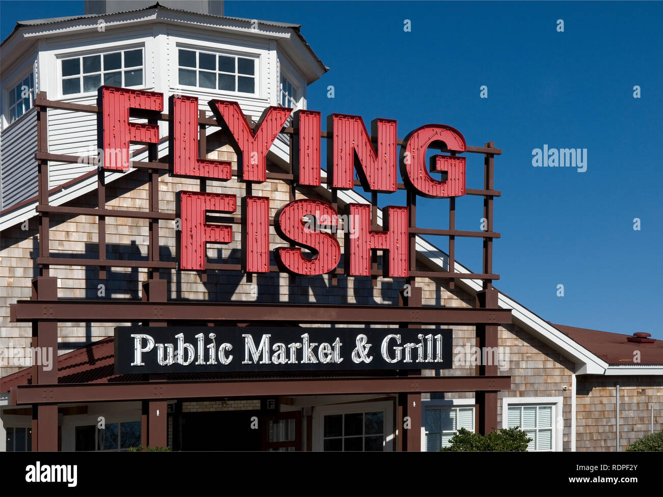 Flying Fish Public Market & Grill Sign Myrtle Beach SC USA. Stock Photo