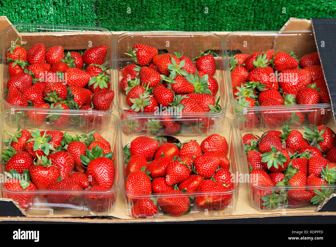 Fresh strawberries in crate at farmers market Stock Photo Alamy