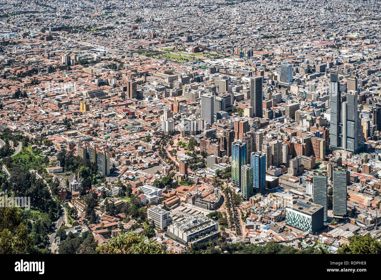 Downtown of the city of Bogota, Colombia. Viewed from Monserrate. Stock Photo