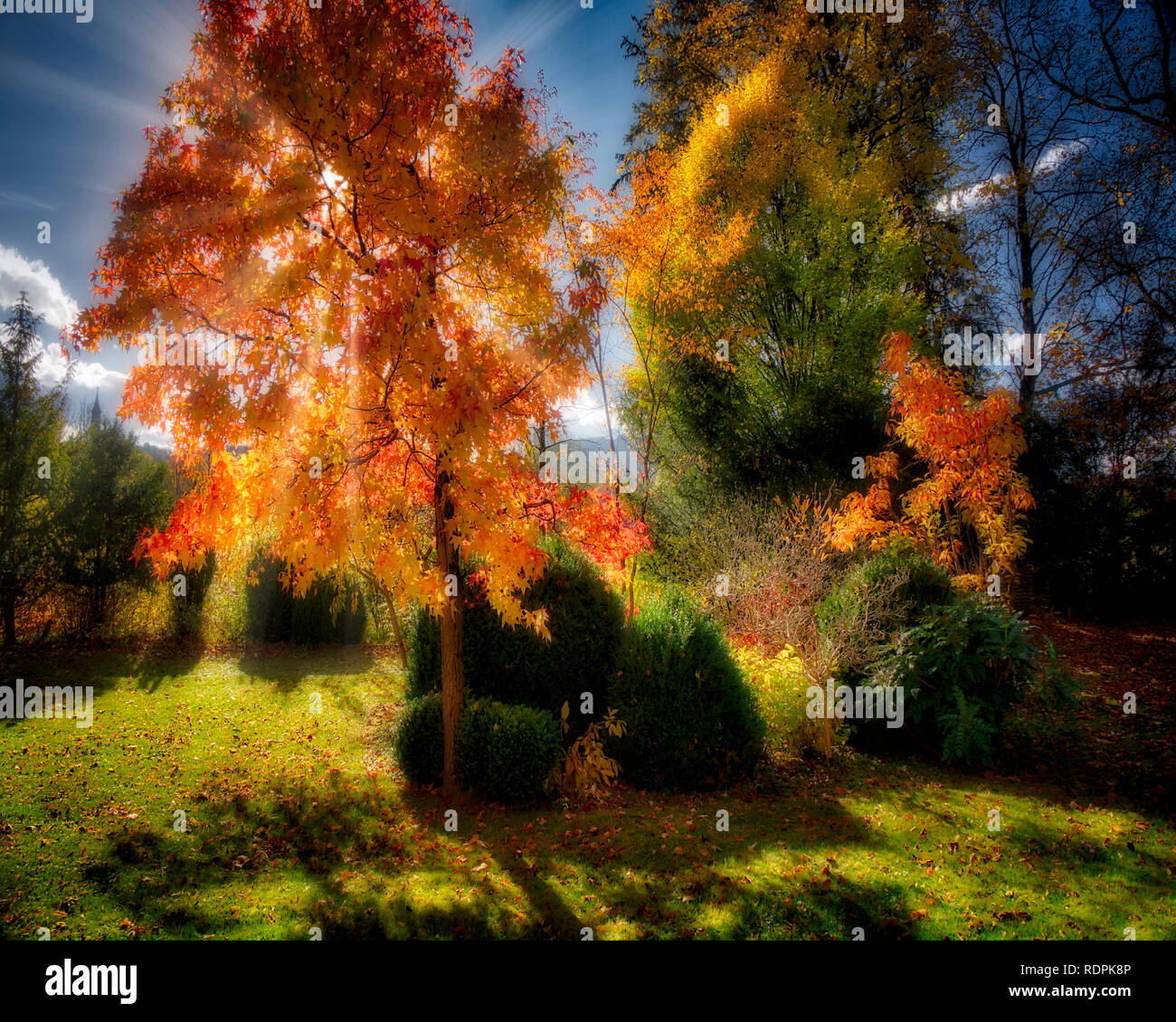 DE - BAVARIA: Atmospheric autumn garden scene at Bad Toelz (HDR-Image) Stock Photo