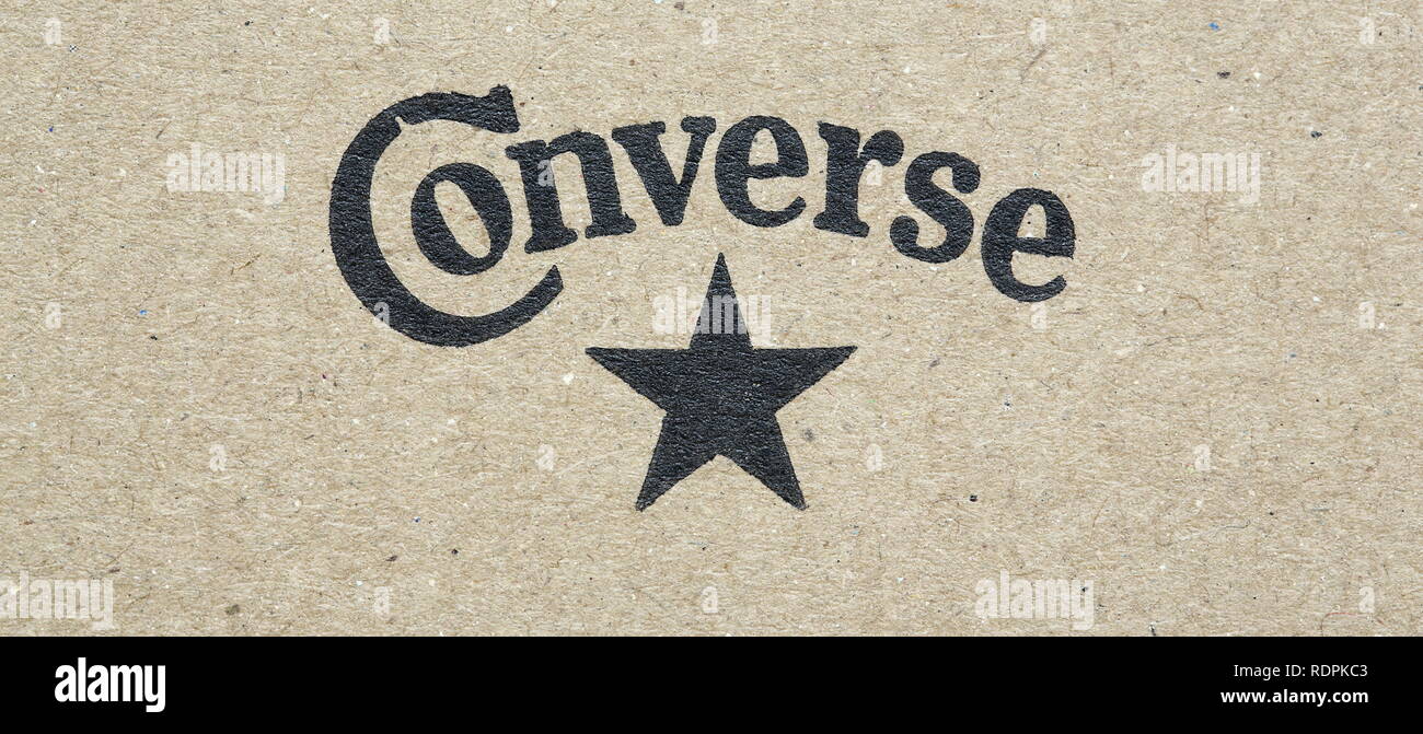 Prague, Czech - 1 Dec 2018.: Logo Converse All Star sneakers on paper box.  Editorial use only. Illustrative editorial Stock Photo - Alamy