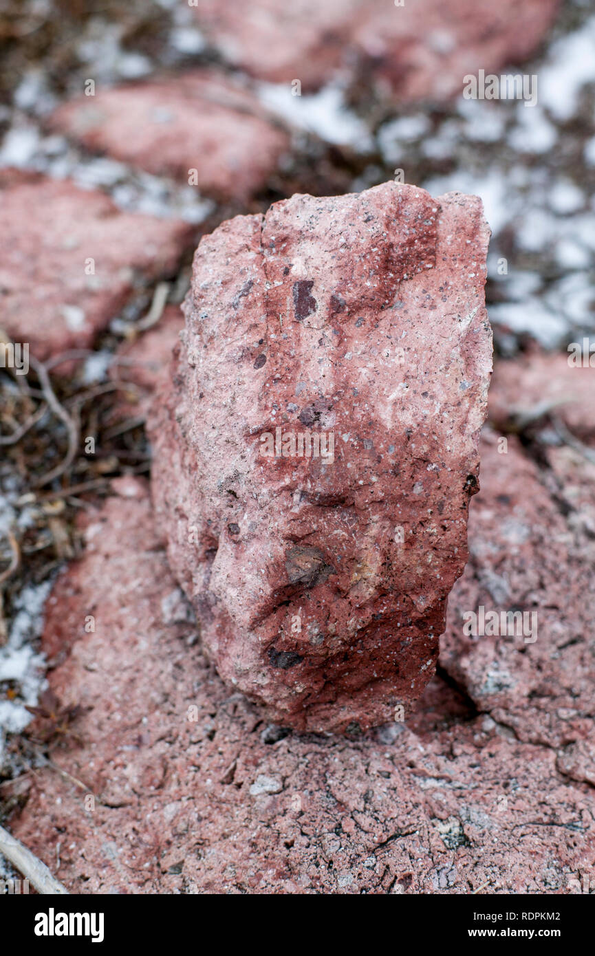 Pink rhyolite rock from Saint Pierre Island France Stock Photo