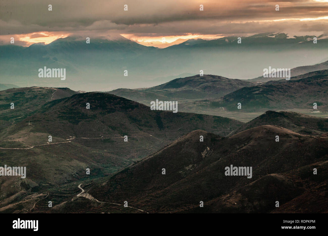 Abruzzo, valleys at sunrise Stock Photo