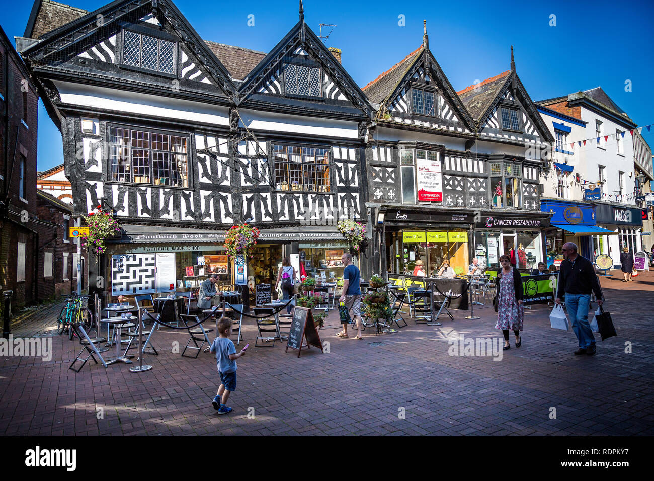 Half timbered Elizabethan buildings in High Street, Nantwich, Cheshire, UK taken on 1 September 2014 Stock Photo