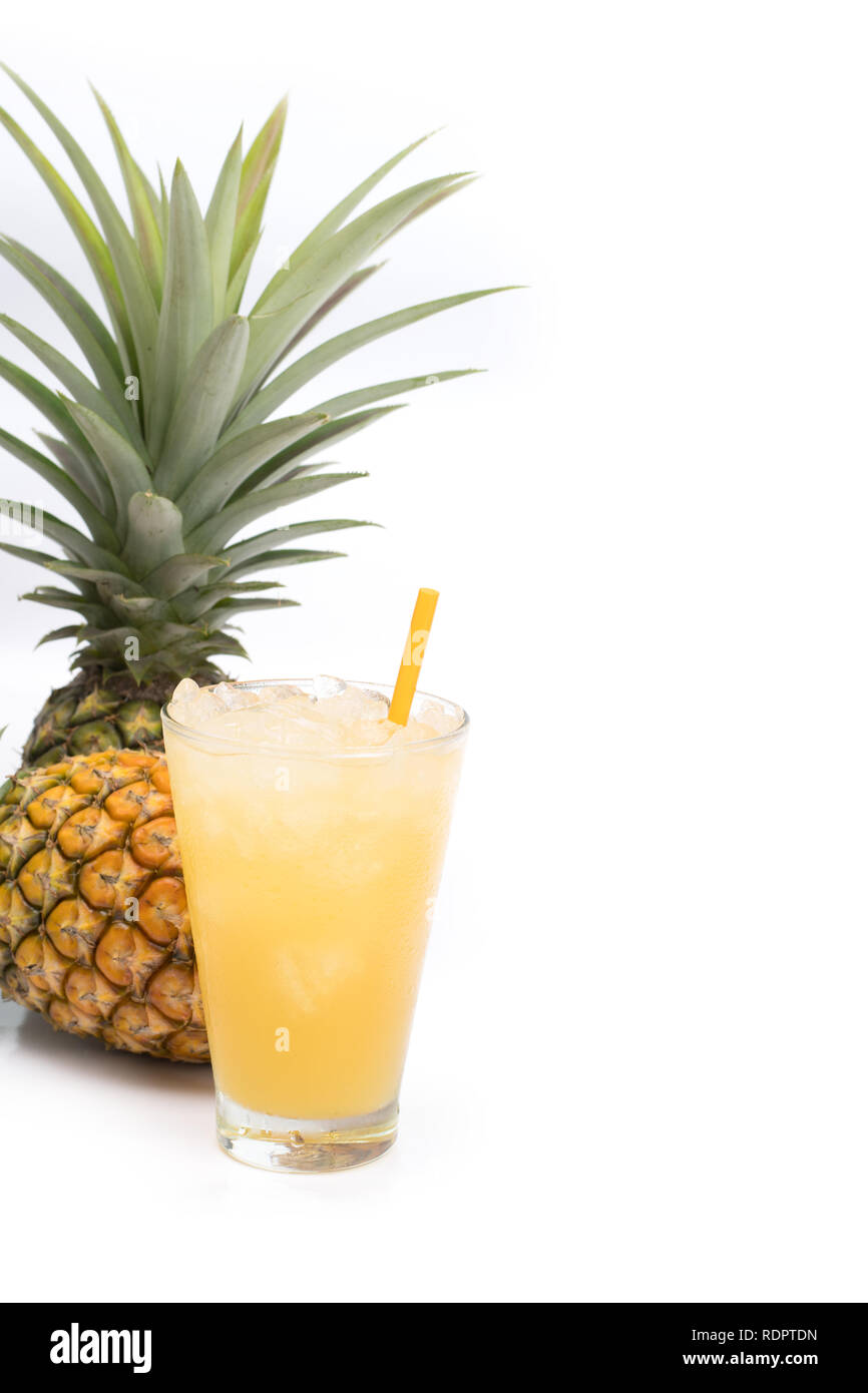 Fresh pineapple juice in the glass isolated on white background Stock Photo
