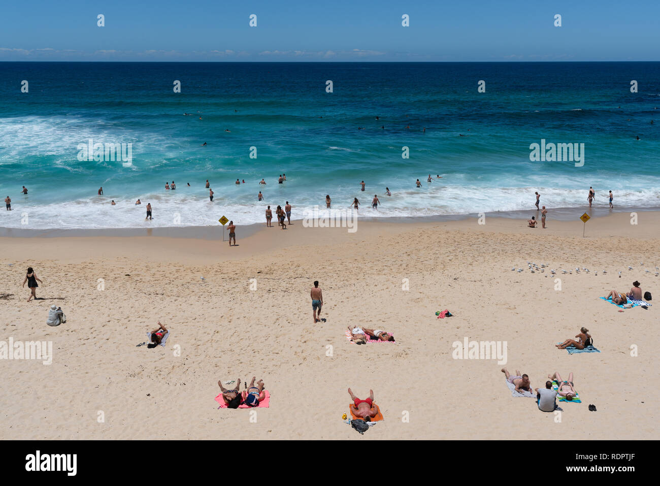 24th December 2018, Bronte Sydney Australia: people enjoying hot sunny summer day on Bronte beach and swimming in the sea in Sydney NSW Australia Stock Photo
