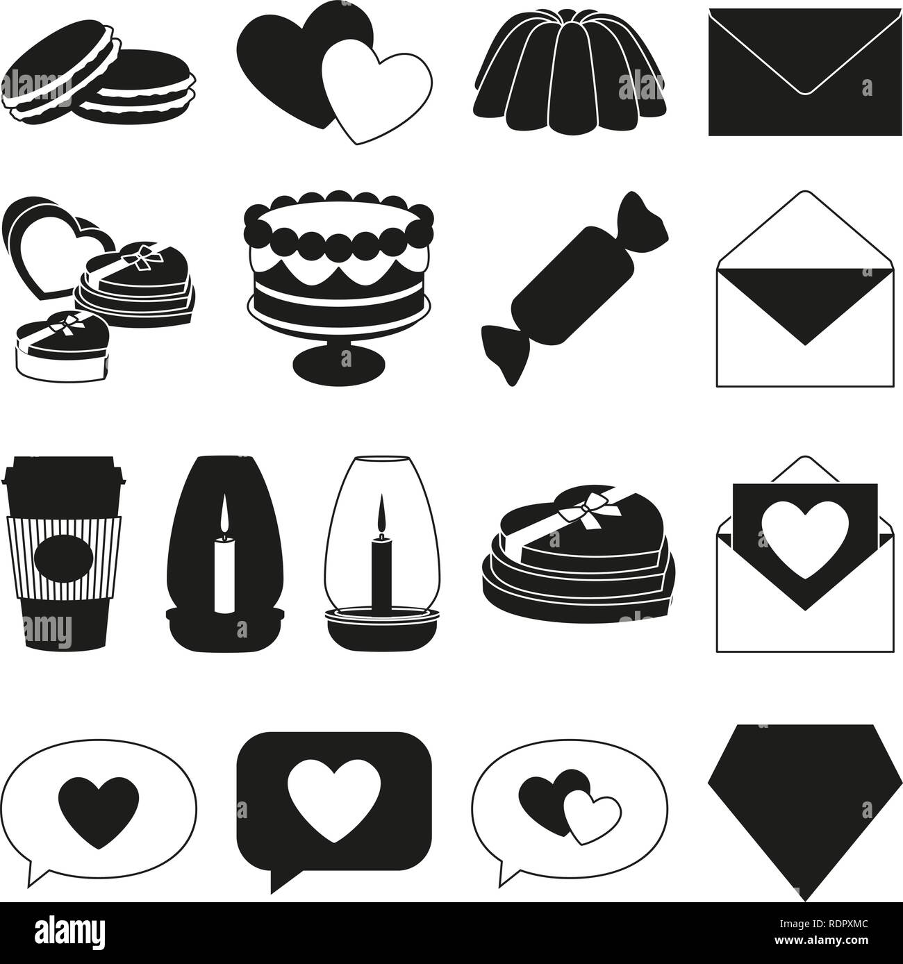 17 black and white romantic food elements Stock Vector