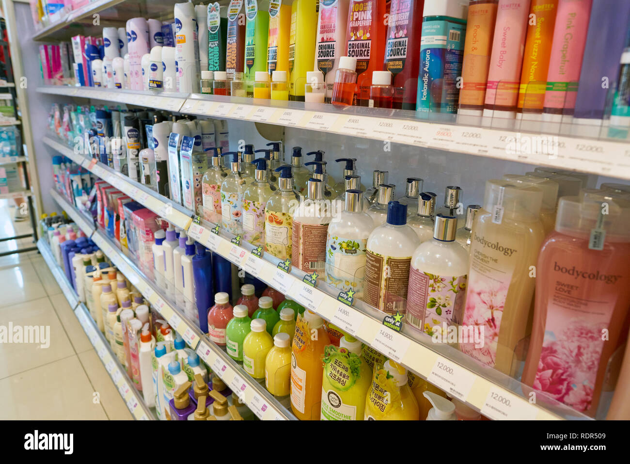 SEOUL, SOUTH KOREA CIRCA MAY, 2017 goods on display at Watsons store in Seoul. Watsons