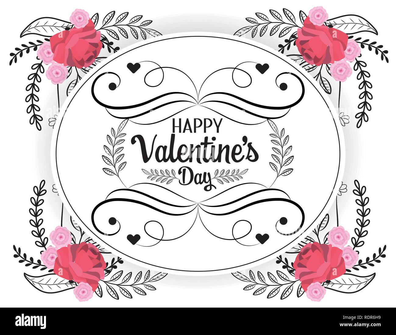 roses flowers and branches leaves to valentines day celebration Stock ...