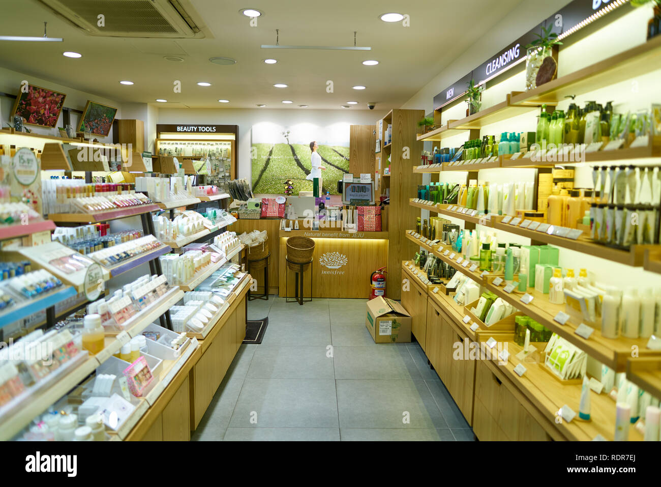 SEOUL, SOUTH KOREA - CIRCA MAY, 2017: goods on display at Innisfree ...