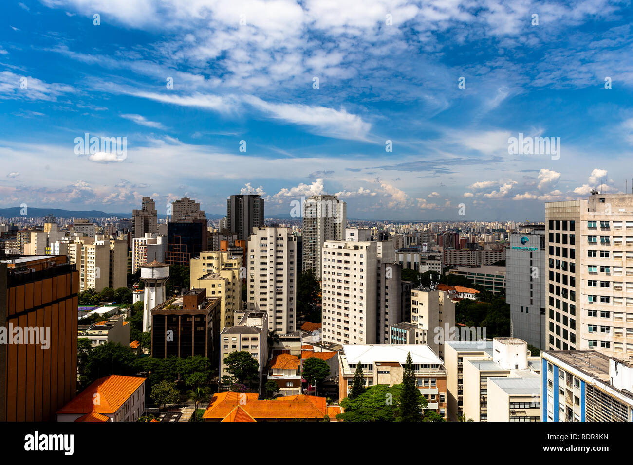 Sao Paulo, Brazil - January 16 2019: View of buildings in Sao Paulo's Avenida Paulista surroundings. Cloud sky day. Stock Photo
