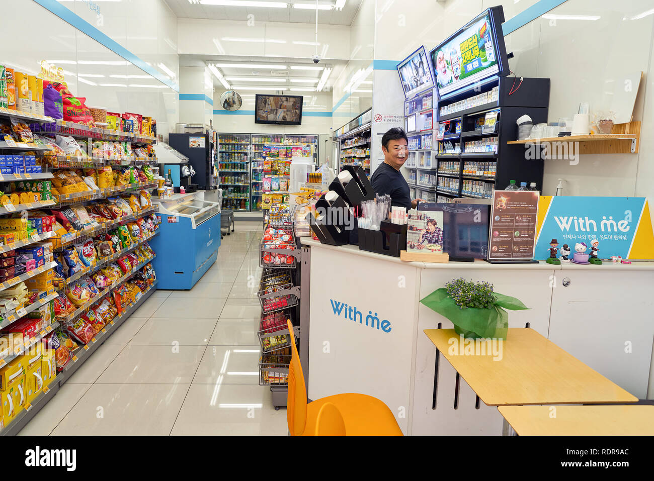 SEOUL SOUTH KOREA CIRCA MAY 2017: inside a convenience store in
