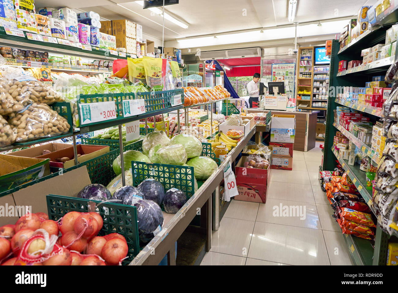SEOUL, SOUTH KOREA CIRCA MAY, 2017 inside a grocery store in Seoul