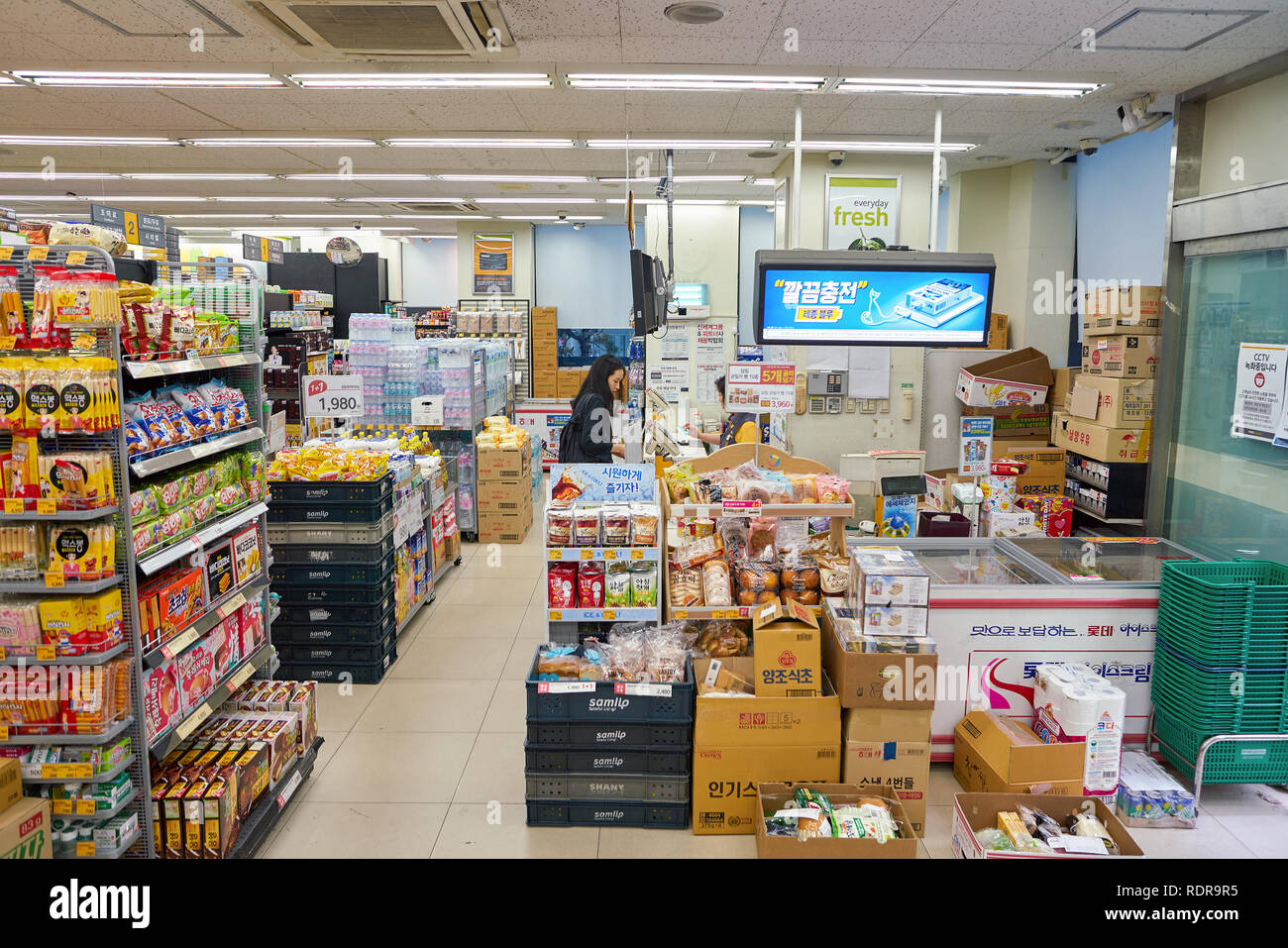 SEOUL, SOUTH KOREA CIRCA MAY, 2017 inside a grocery store in Seoul