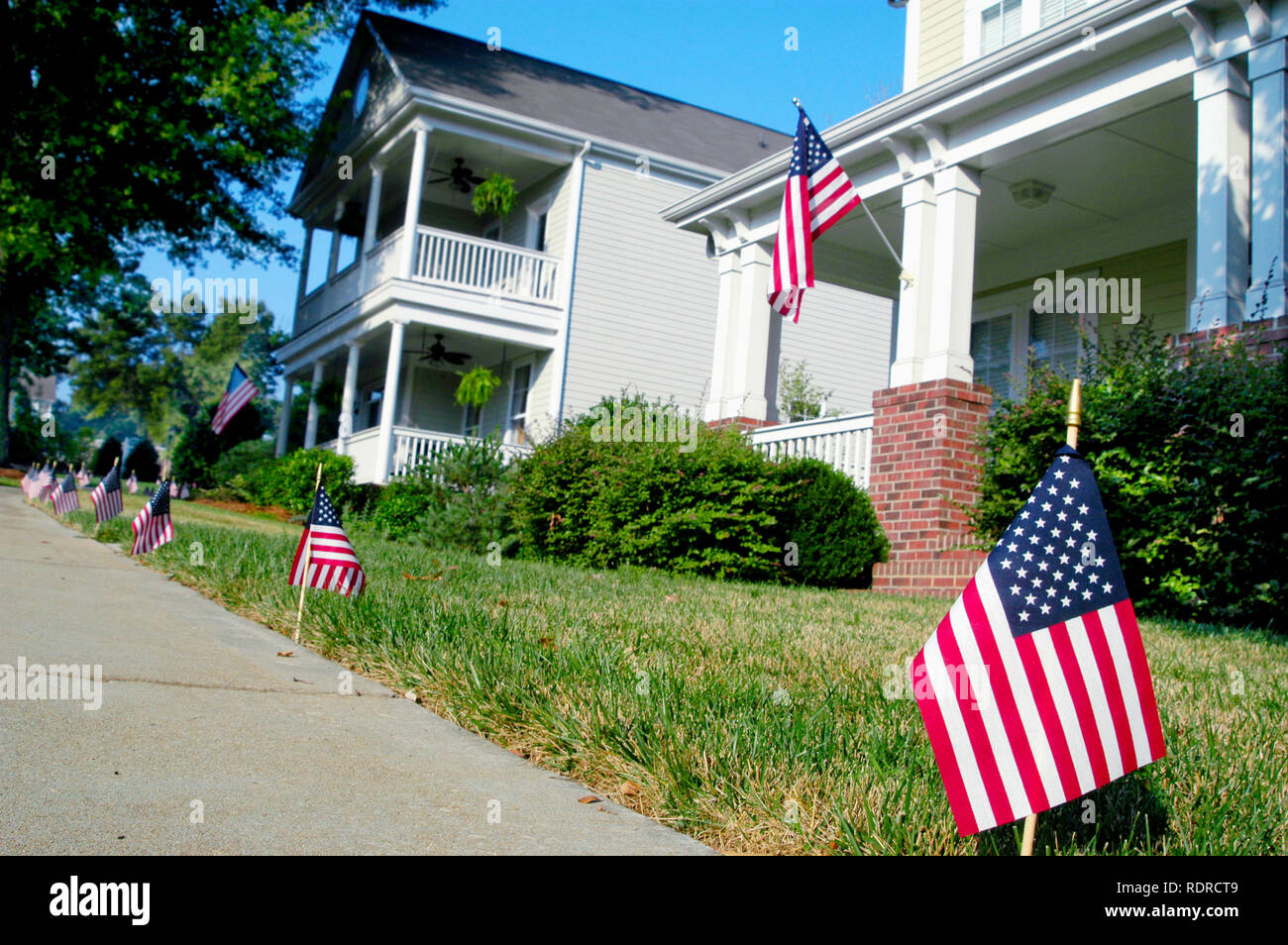 Front Porch with an American Flag Stock Photo