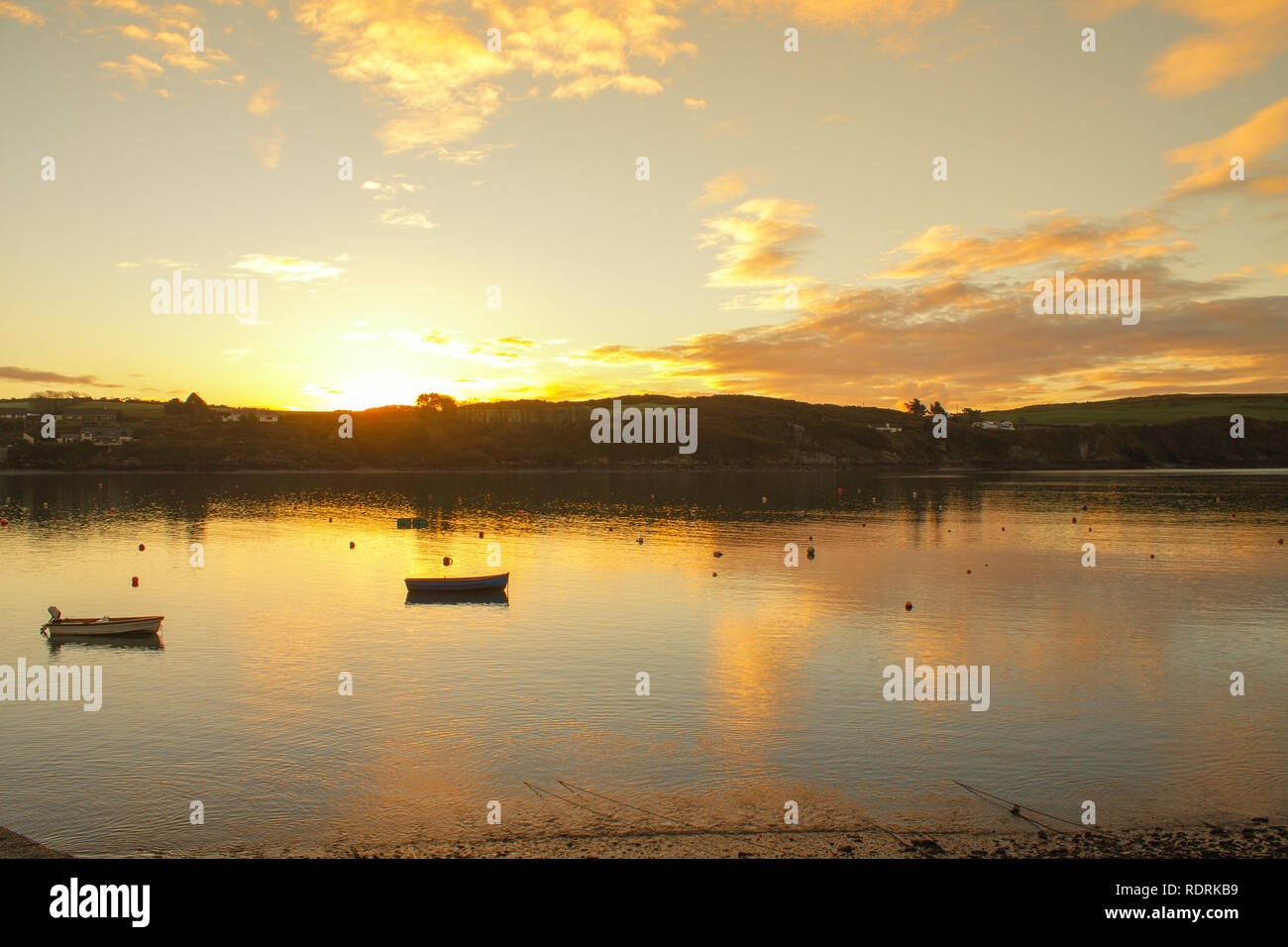 Sunrise or dawn over Castlehaven Harbour west cork Ireland Stock Photo