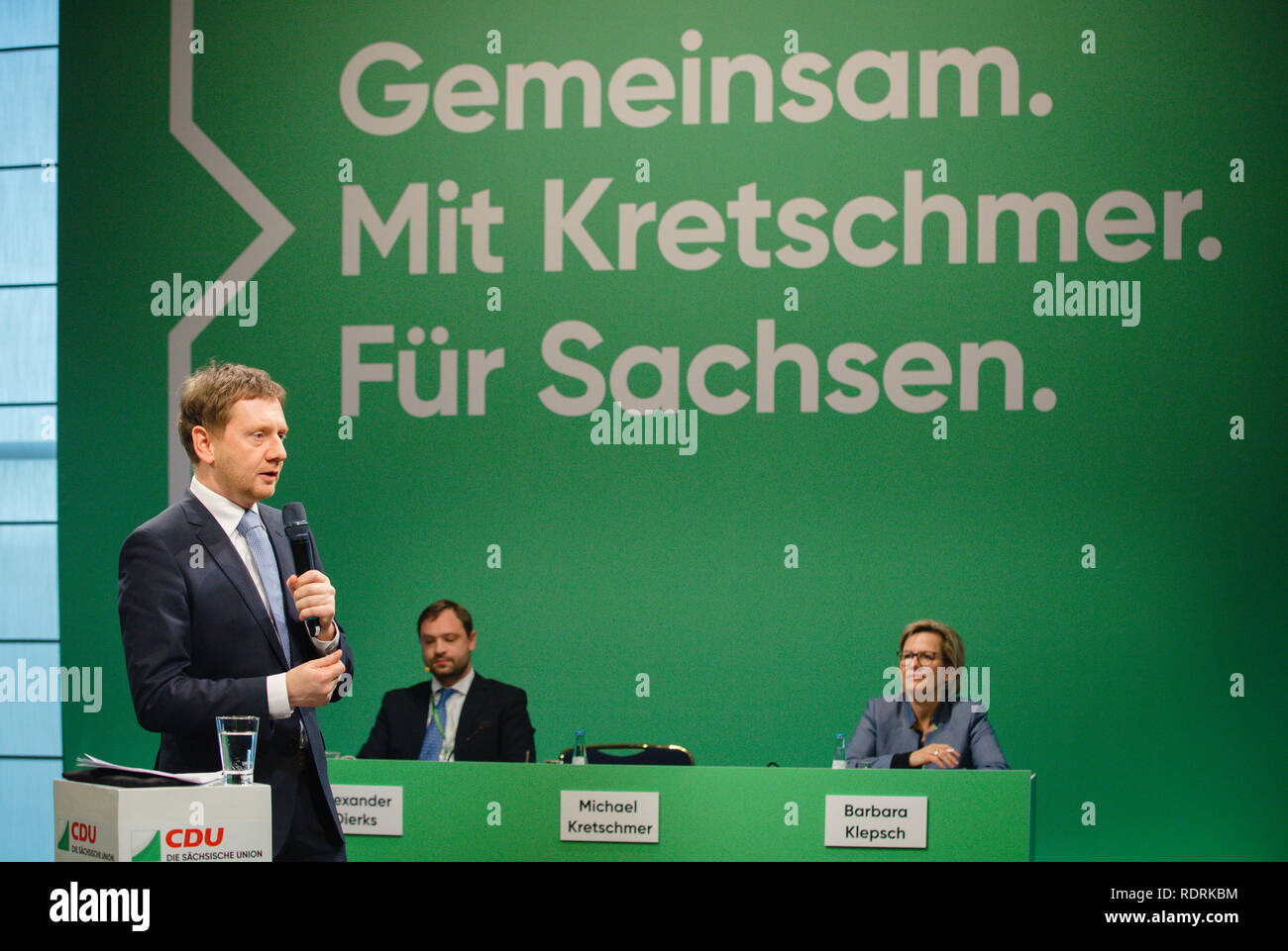 Dresden, Germany. 19th Jan, 2019. The state chairman of the Saxon CDU ...