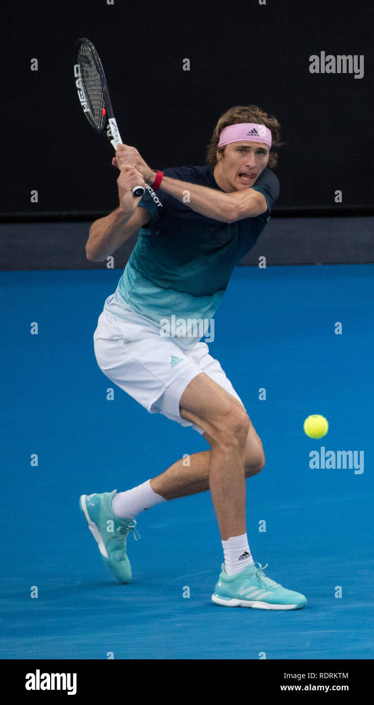 Melbourne, Australia. 19th Jan, 2019. Alexander Zverev of Germany returns  the ball during the men's singles 3rd round match against Alex Bolt of  Australia at the Australian Open in Melbourne, Australia, Jan.