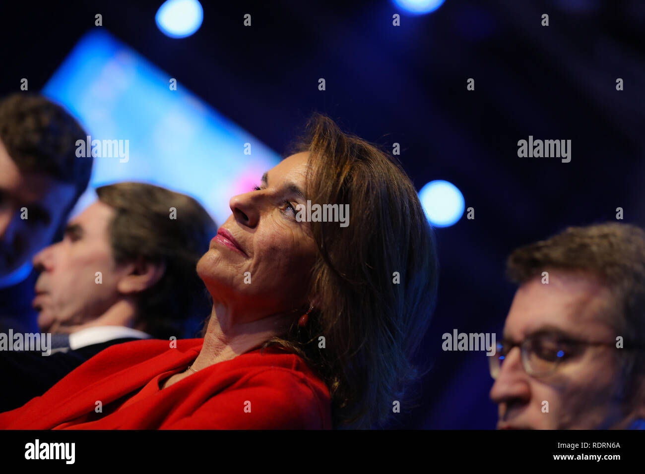 Madrid, Spain. 19th Jan 2019. Ana Botella, mayor of Madrid between December 2011 and June 2015 and Jose Maria Aznar's wife attending the event. The PP celebrates its national convention to establish the main lines of its electoral program for the three elections scheduled for May 26 and are key to gauge the leadership of the popular president, Pablo Casado Credit: Jesús Hellin/Alamy Live News Stock Photo