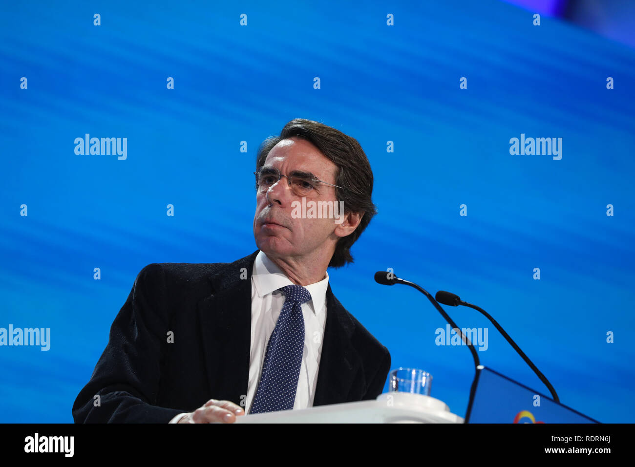 Madrid, Spain. 19th Jan 2019. Jose Maria Aznar talking about the current situation in Spain. The PP celebrates its national convention to establish the main lines of its electoral program for the three elections scheduled for May 26 and are key to gauge the leadership of the popular president, Pablo Casado Credit: Jesús Hellin/Alamy Live News Stock Photo