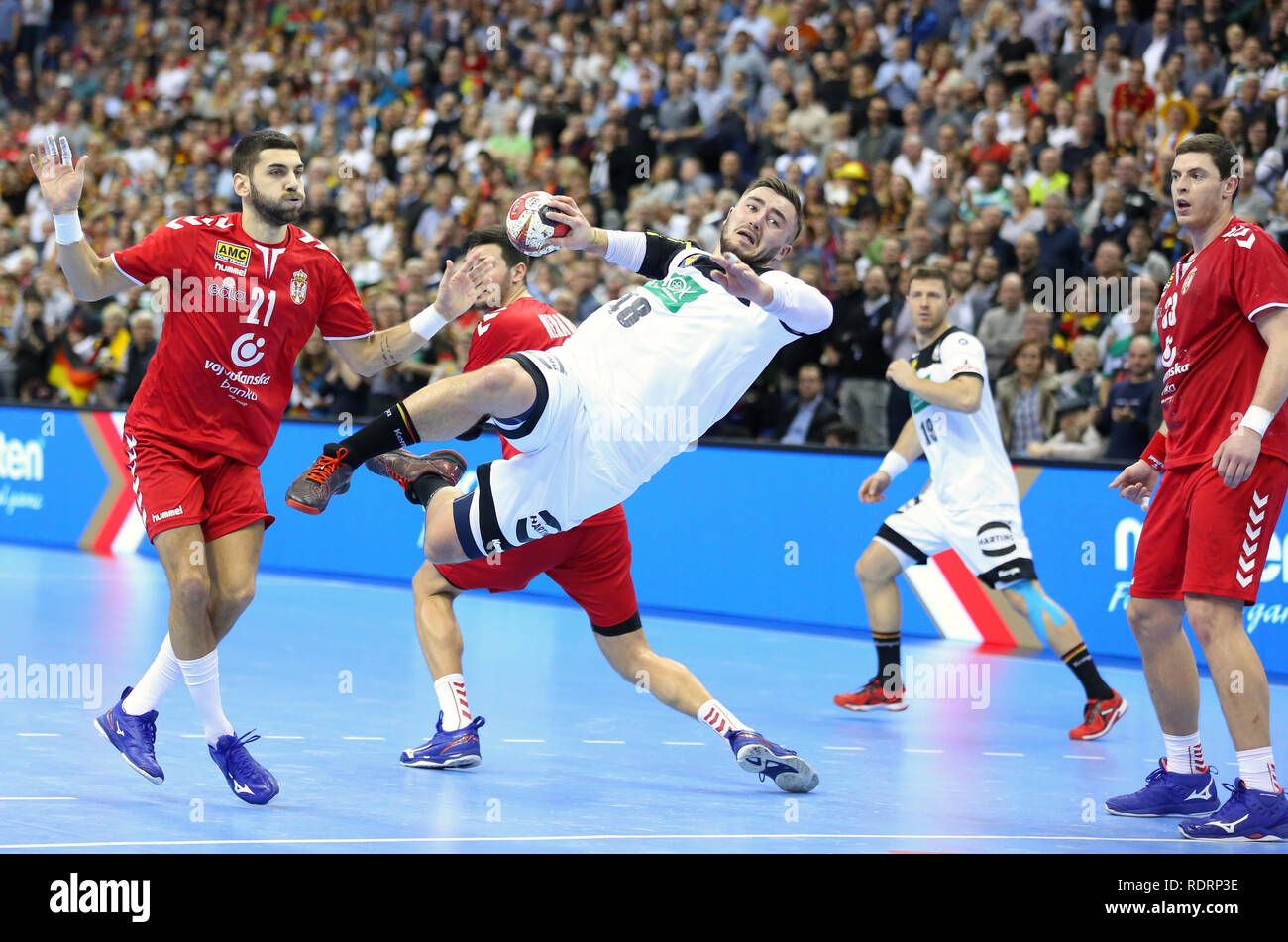 Germany. Germany, 19th January 2019. Jannik Kohlbacher (48) for Germany shoots after he got past Drasko Nenadic (15) for Serbia Credit: Mickael Chavet/Alamy Live News Stock Photo