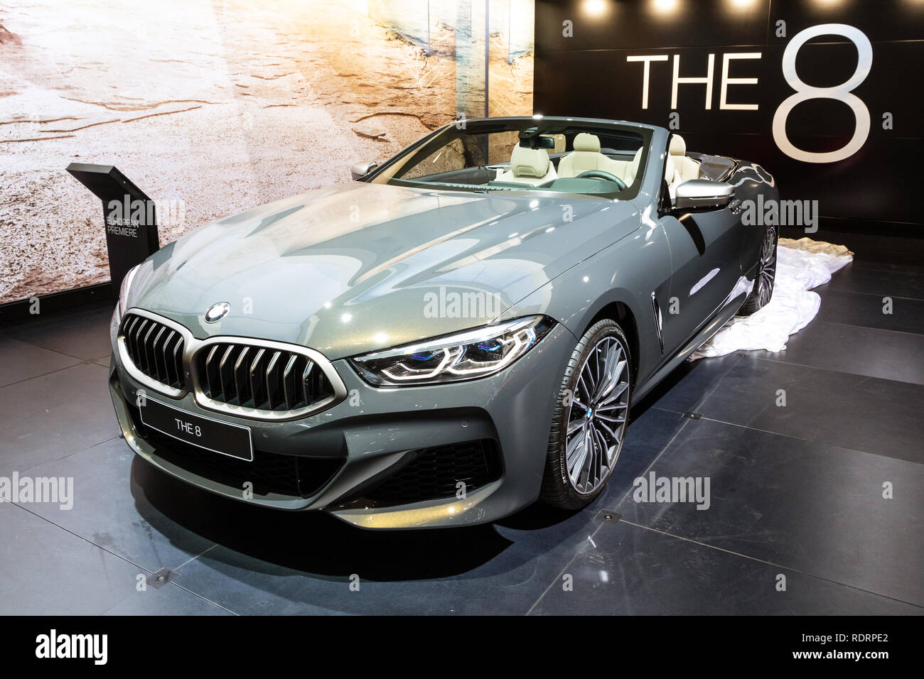 BRUSSELS - JAN 18, 2019: European premiere of the 2020 BMW 8 Series Cabrio car at the 97th Brussels Motor Show 2019 Autosalon. Credit: VDWI/Alamy Live News Stock Photo