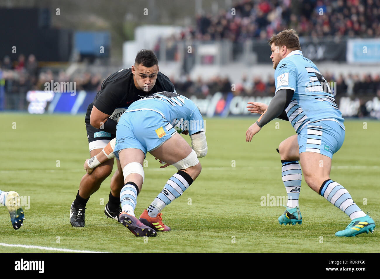London, UK. 19th Jan, 2019. during Heineken Champions Cup between Saracens v Glasgow Warriors at Allianz Park on Saturday, 19 January 2019. LONDON ENGLAND.  (Editorial use only, license required for commercial use. No use in betting, games or a single club/league/player publications.) Credit: Taka Wu/Alamy Live News Stock Photo