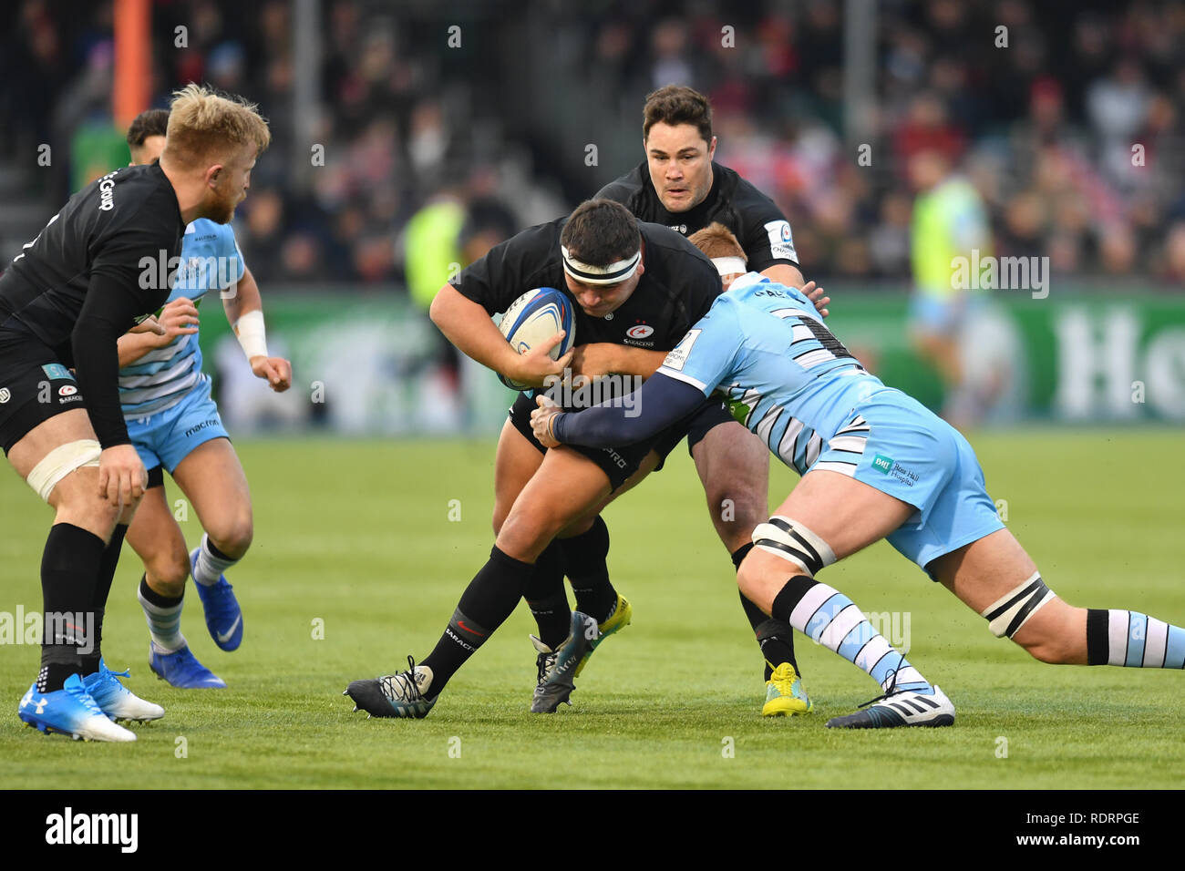 London, UK. 19th Jan, 2019. Jackson Wray of Sarancens  during Heineken Champions Cup between Saracens v Glasgow Warriors at Allianz Park on Saturday, 19 January 2019. LONDON ENGLAND.  (Editorial use only, license required for commercial use. No use in betting, games or a single club/league/player publications.) Credit: Taka Wu/Alamy Live News Stock Photo