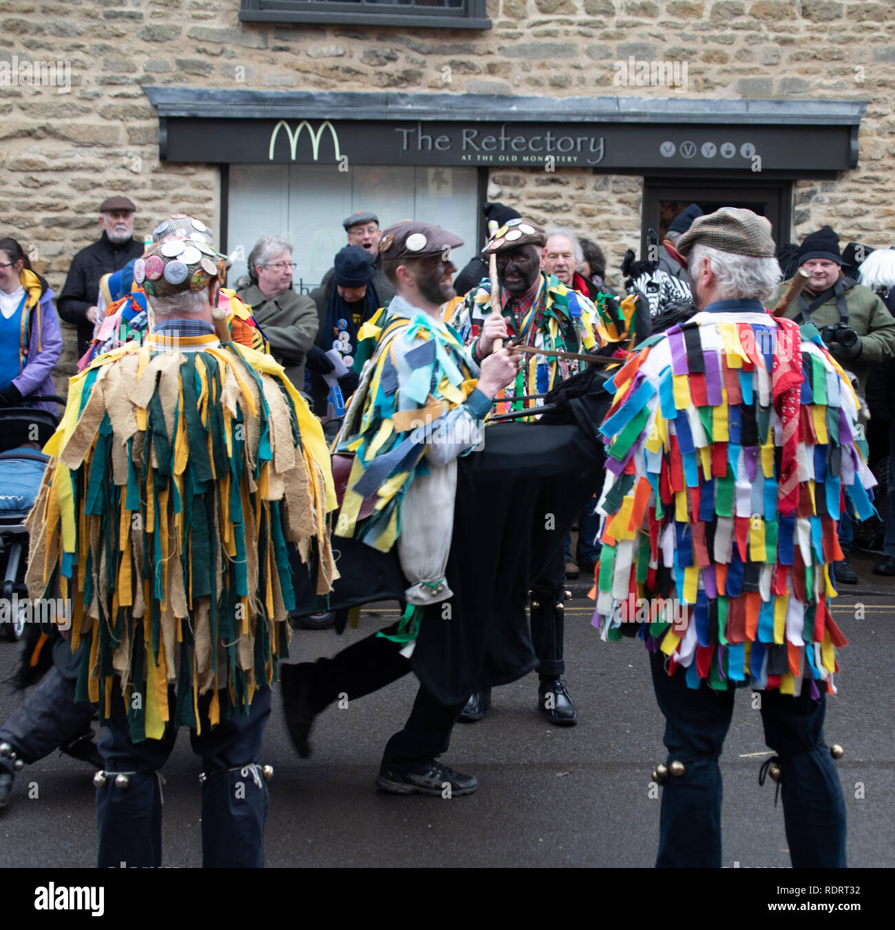 Whittlesey, Cambridgeshire, UK. 19th Jan, 2019. Whittlesey is hosting the 40th The Straw Bear Festival procession on January 19, 2018. The  festival celebrates the old Fenland plough custom of parading straw bears around the town every January where they would then consume beer tobacco and beef.  The procession, led by the Straw Bear, has over 2o0 dancers, musicians and performers. They perform traditional Molly, Morris, Clog and Sword dancing. There are concerts planned for the evenings Credit: WansfordPhoto/Alamy Live News Stock Photo