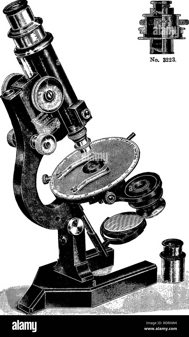 The microscope; a simple handbook. Microscopes. No. 3223.. Fig. 112. No.  3222, Petrologioal Microscope Nosepiece Analyser. No. 3223, Petrological  Microscope Eyepiece Analyser. 123. Please note that these images are  extracted from