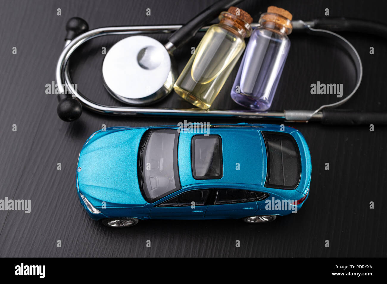 Diagnosis of a passenger car. Repair and troubleshooting in car Dark background Stock