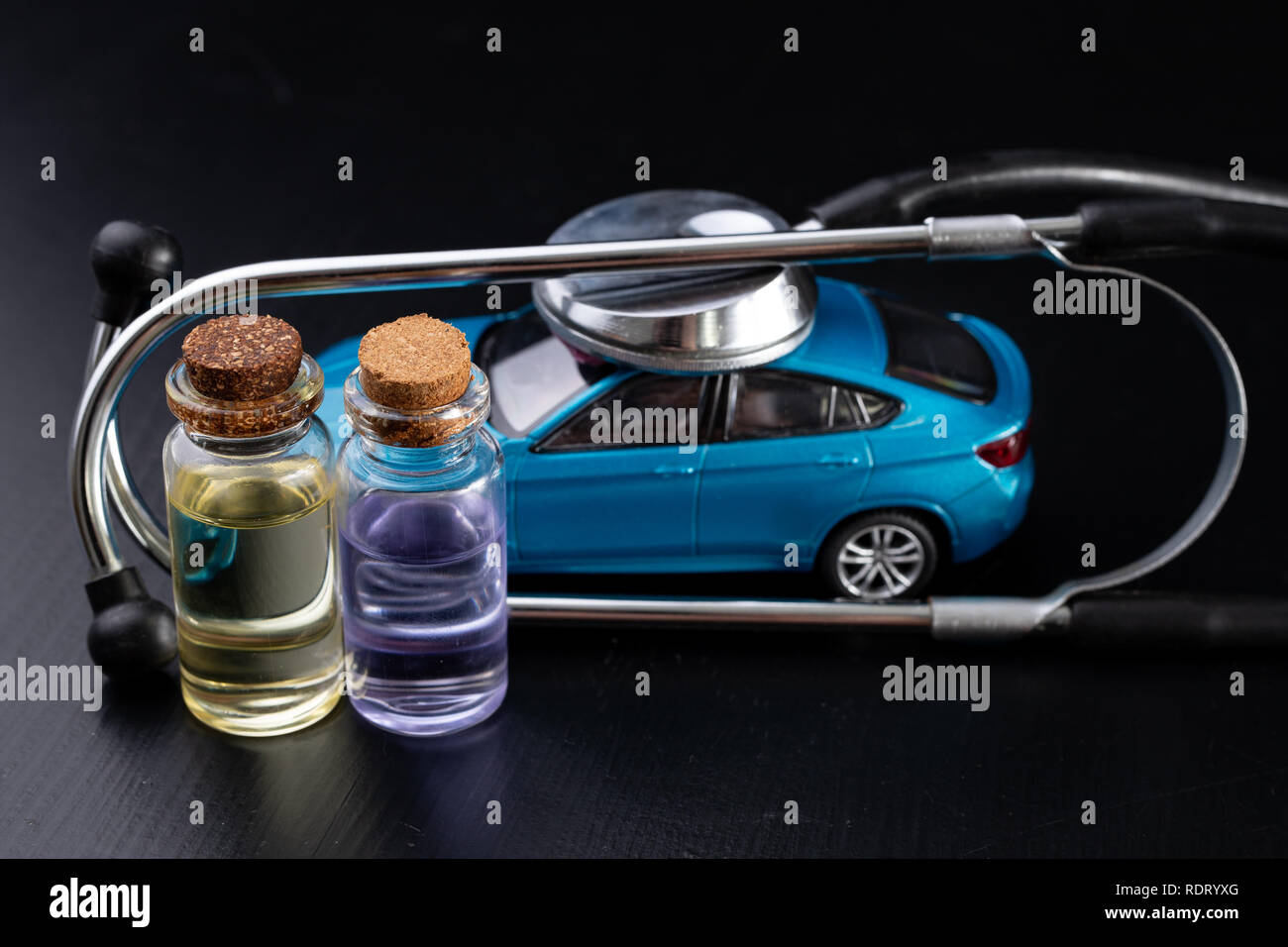 Diagnosis of a passenger car. Repair and troubleshooting in car Dark background Stock