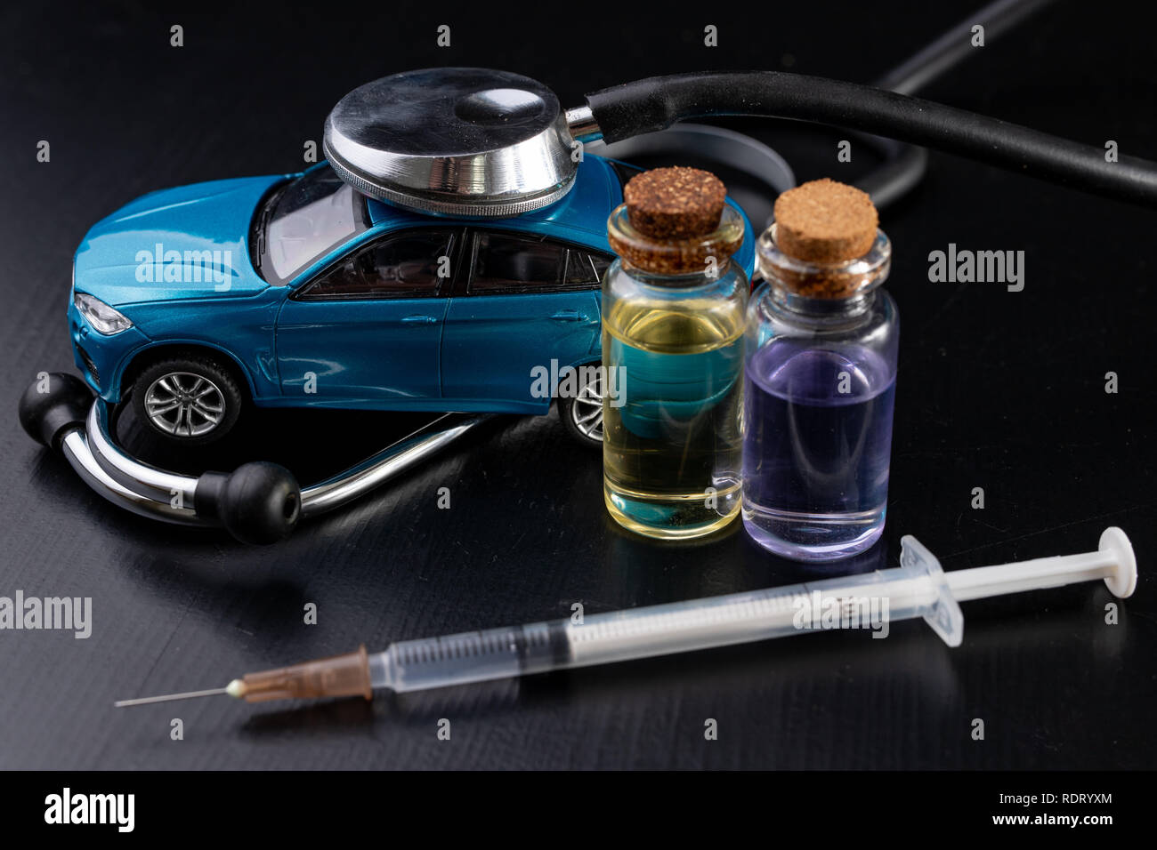 Diagnosis of a passenger car. Repair and troubleshooting in car Dark background Stock