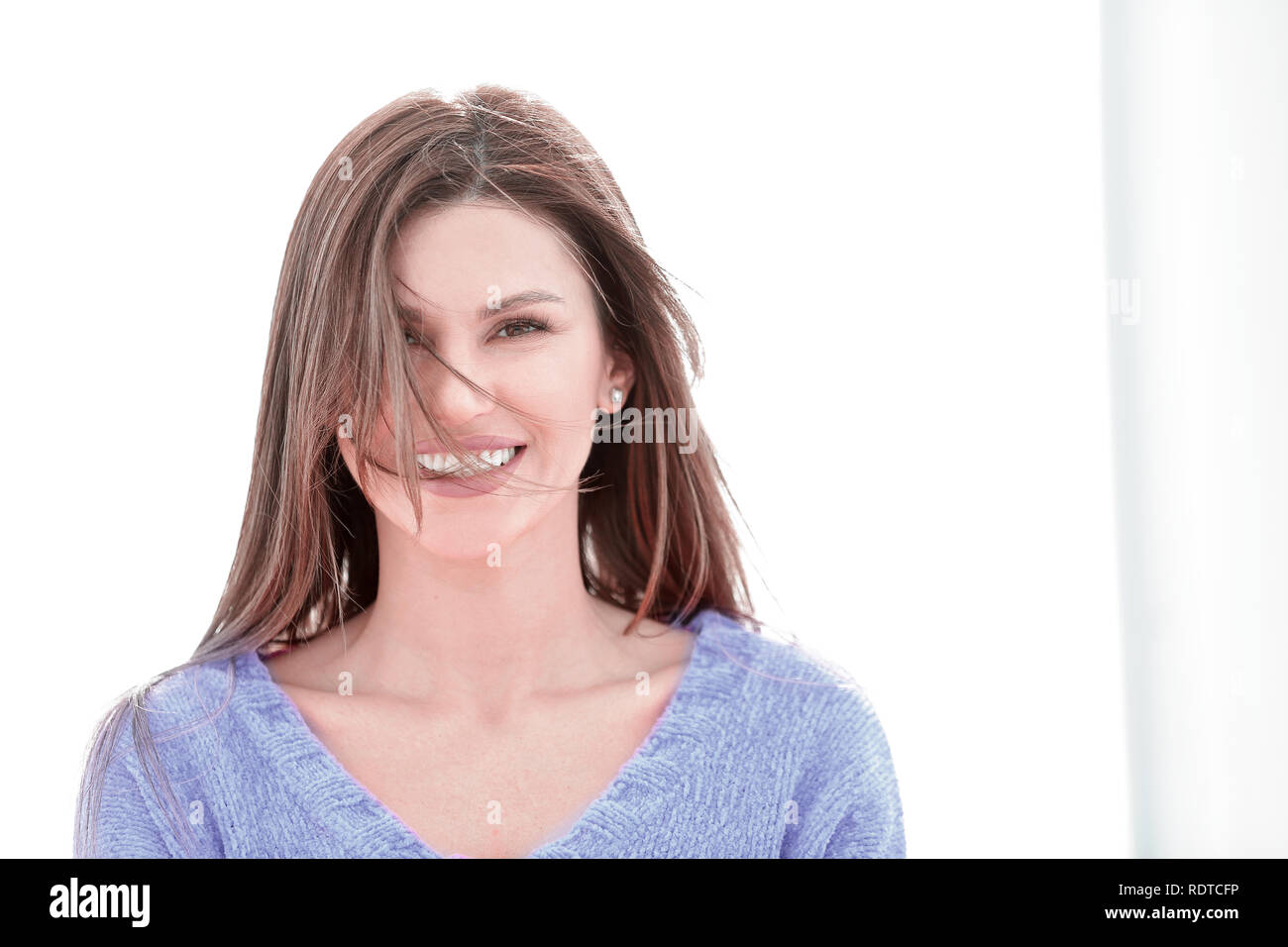 close up.portrait of a young woman on a white background.photo with ...