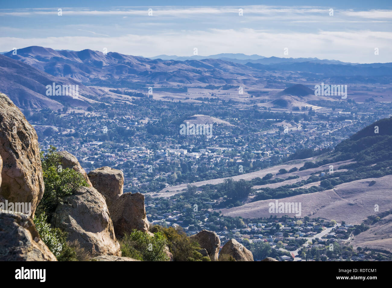 View towards San Luis Obispo as seen from the trail to Bishop Peak, California Stock Photo