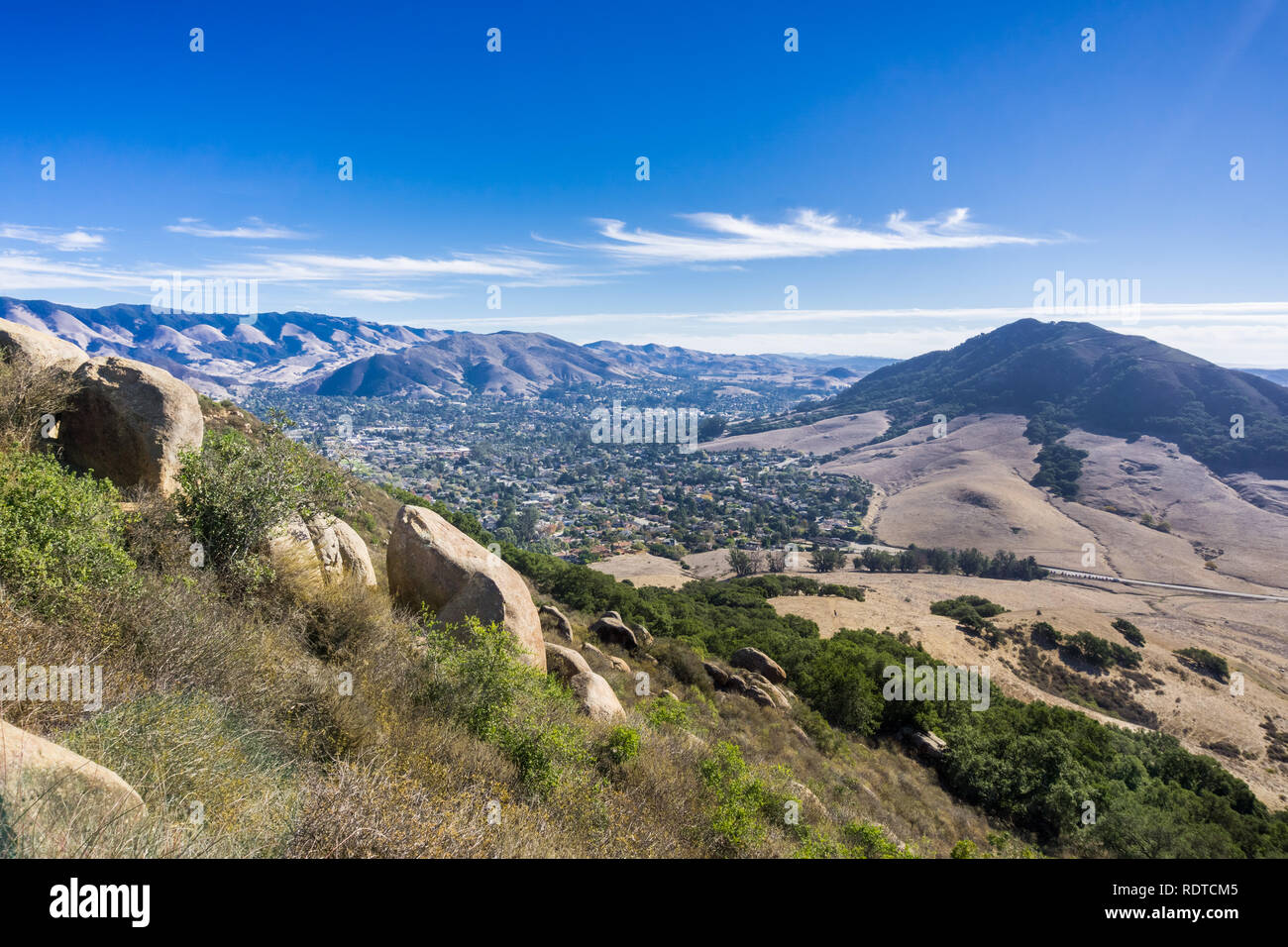 View towards San Luis Obispo taken from the trail to Bisho Peak, California Stock Photo